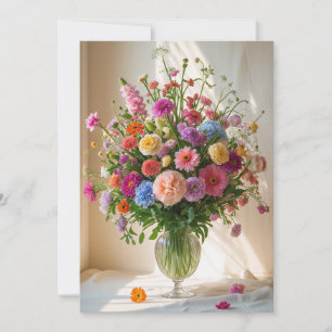 Farbige Hübsche gemischte Blume Bouquet Clear Vase Feiertagskarte