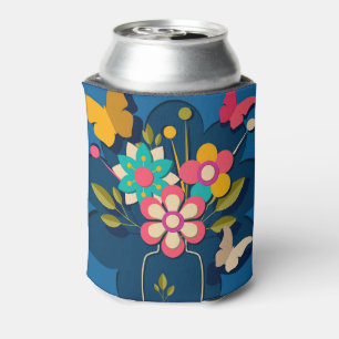 Farbige hübsche moderne Blumenbouquet auf Blau Dosenkühler