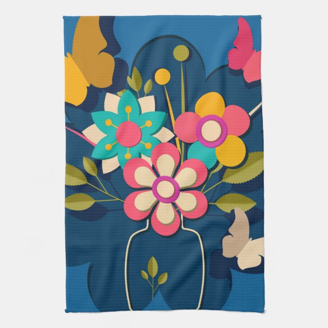 Farbige hübsche moderne Blumenbouquet auf Blau Geschirrtuch (Vertikal)