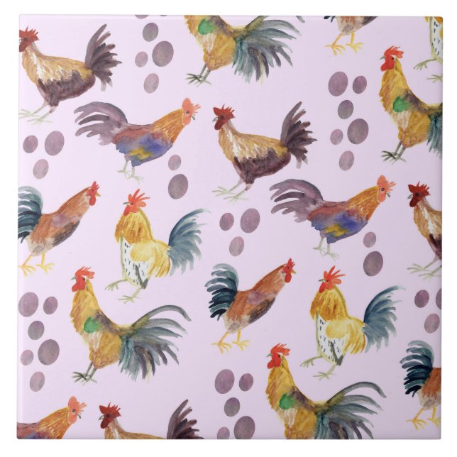 Farbige Hühner & Eiermuster Wasserfarbe Lila Fliese (Vorderseite)