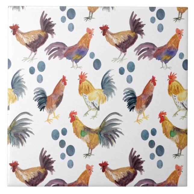 Farbige Hühner und Eiermuster Fliese (Vorderseite)