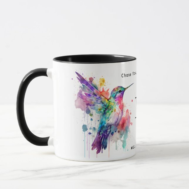 Farbige Hummingvogel-Monogramm mit Name Tasse (Links)