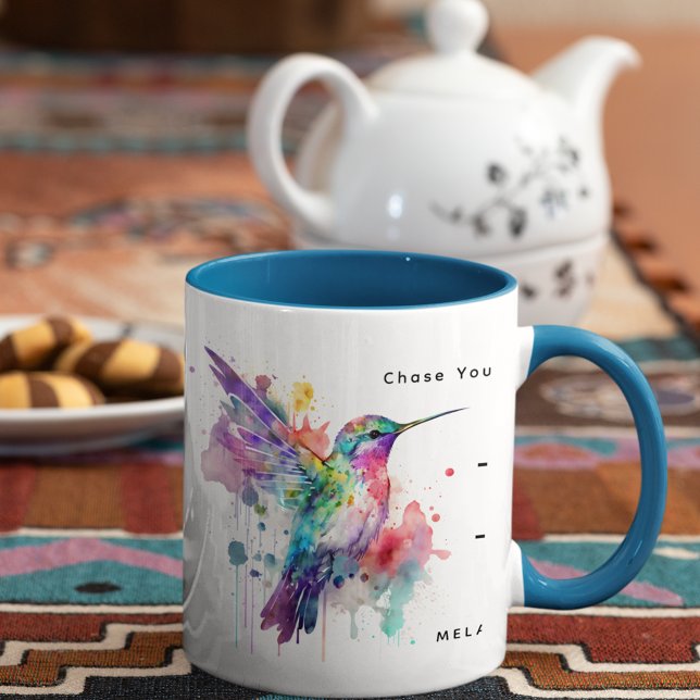 Farbige Hummingvogel-Monogramm mit Name Zweifarbige Tasse (Von Creator hochgeladen)