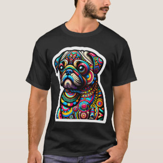 Farbige Hunde-Mosaik: Intricates Mops-Porträt in T-Shirt
