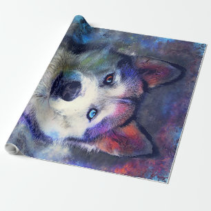 Farbige Husky Hund Kunst Geschenkpapier