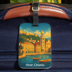 Farbige Hvar Kroatien Vintage Reise Kunst Gepäckanhänger
