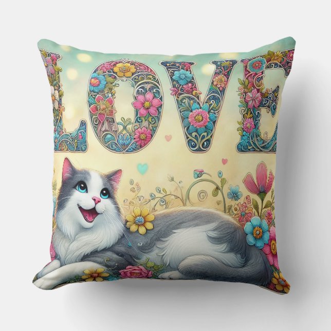 Farbige Illustration einer Katze Kissen (Vorderseite)