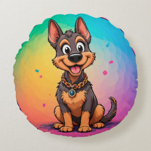 Farbige Illustration eines glücklichen Hundes beim Rundes Kissen