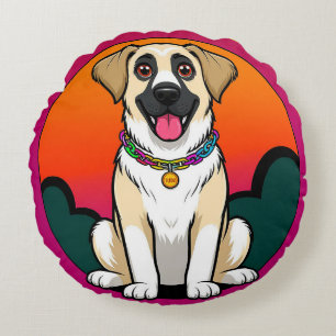 Farbige Illustration eines lächelnden Hundes Rundes Kissen