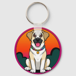 Farbige Illustration eines lächelnden Hundes Schlüsselanhänger