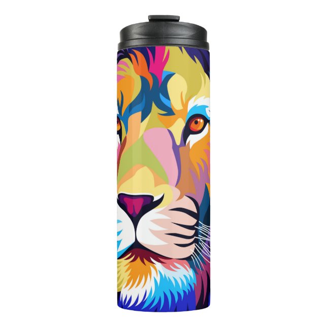 farbige Illustrationen, ein Löwe, einfaches Design Thermosbecher (Vorderseite)