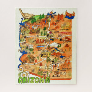 Farbige illustrierte 16x20 Arizona Karte Puzzle
