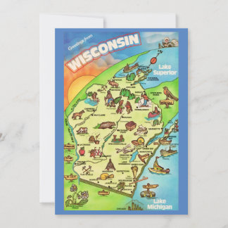 Farbige illustrierte 5x7 große Wisconsin-Postkarte