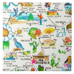 Farbige illustrierte Arizona-Karte  Fliese