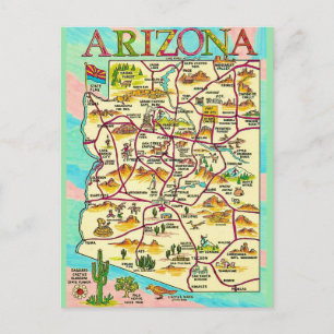 Farbige illustrierte Arizona-Karte Postkarte