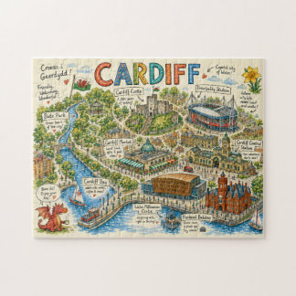 Farbige illustrierte Karte von Cardiff Puzzle