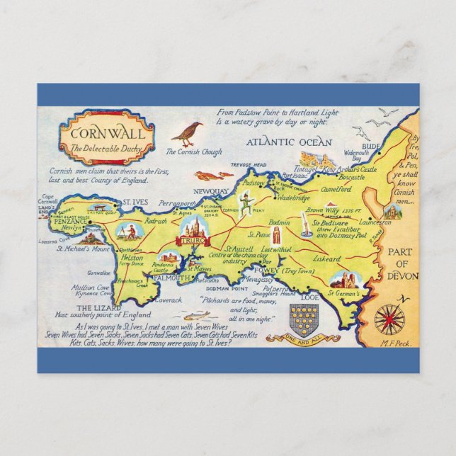 Farbige illustrierte Karte von Cornwall England (Vorderseite)