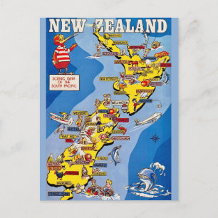Farbige illustrierte Neuseeland-Postkarte Postkarte