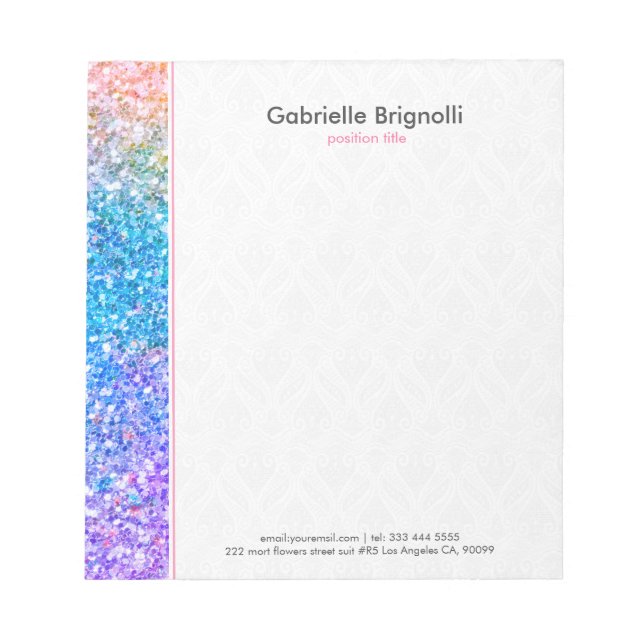 Farbige Imitate Glitzer und Glitzern Notizblock (Vorderseite)