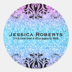 Farbige Imitate Glitzer und Schwarze Spitze Runder Aufkleber