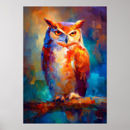 Farbige impressionistische Eulen-Wildmalerei Poster