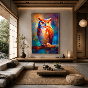 Farbige impressionistische Eulen-Wildnis-Malerei Poster