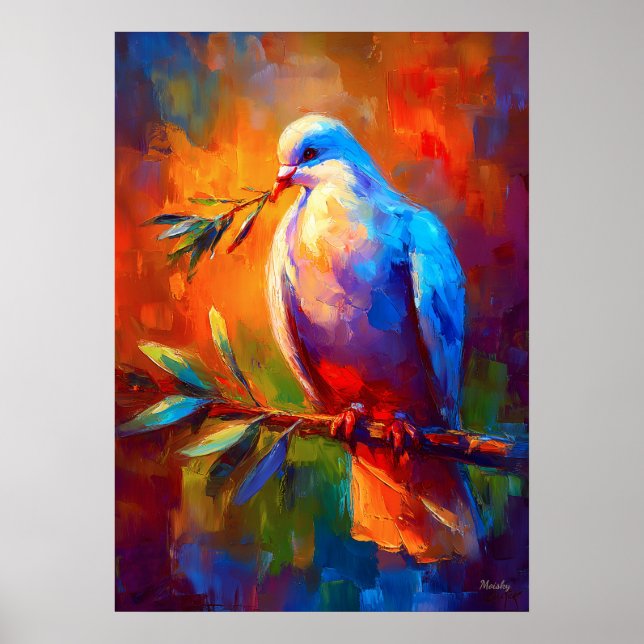 Farbige impressionistische Friedenstaube mit Olive Poster (Vorne)