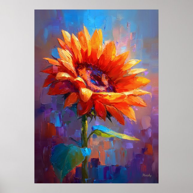Farbige impressionistische Sonnenblumen-Blumenmale Poster (Vorne)