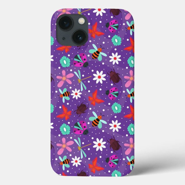 Farbige Insekten und Blume auf einem Lila Hintergr Case-Mate iPhone Hülle (Rückseite)