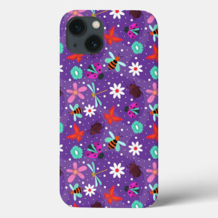 Farbige Insekten und Blumen auf einem violetten Hi Case-Mate iPhone Hülle