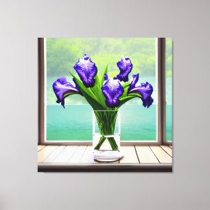 Farbige Iris-Glass-Vase von Fenster Canvas Print Leinwanddruck