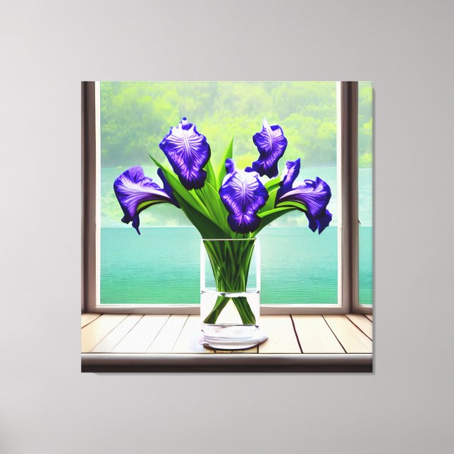 Farbige Iris-Glass-Vase von Fenster Canvas Print Leinwanddruck (Vorderseite)