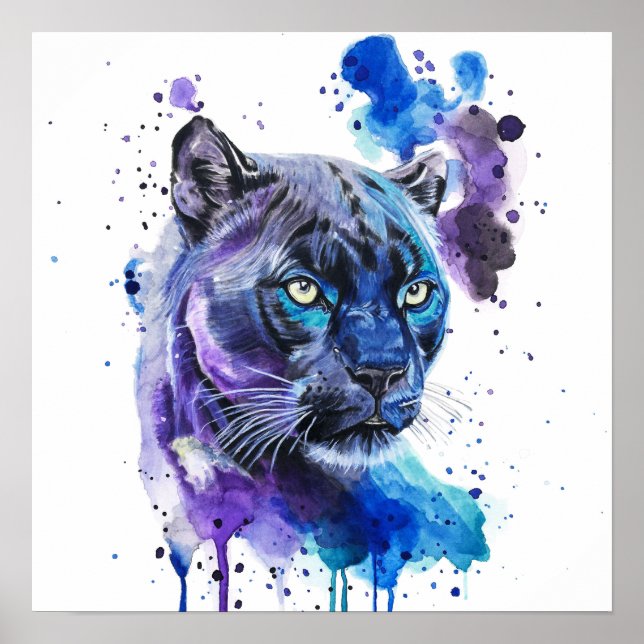 Farbige Jaguar-Wasserfarben-Kunst Poster (Vorne)