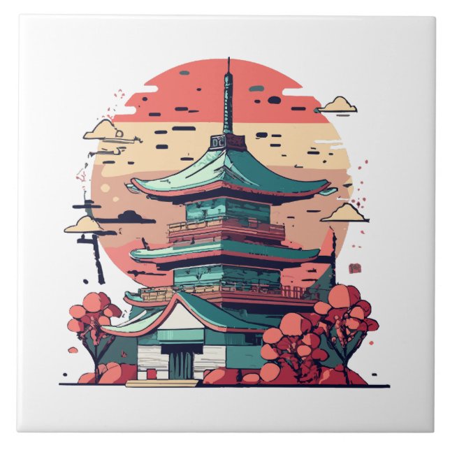 Farbige japanische Gebäude Kunst Fliese (Vorderseite)