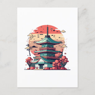 Farbige japanische Gebäudekunst Postkarte