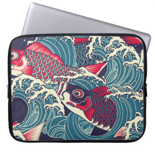 Farbige japanische Koi/Karpfenfische in der wellen Laptopschutzhülle