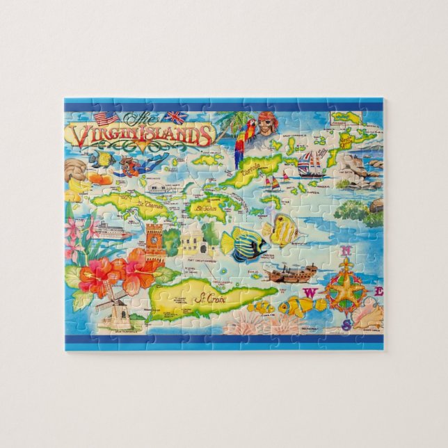 Farbige Jungferninseln Karte 8x10 Puzzle (Horizontal)