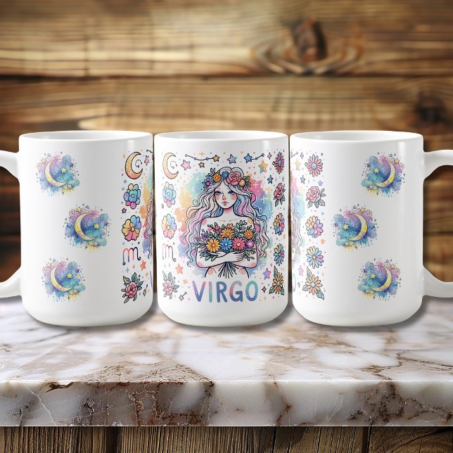 Farbige Jungfrau-Sternzeichen-Astrologie-Blumen Kaffeetasse (Colorful Virgo Zodiac Astrology Floral Coffee Mug)