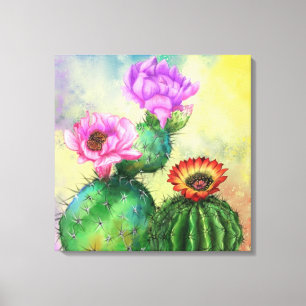 Farbige Kakteen Blume Canvas Print - Malerei Leinwanddruck