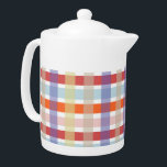 Farbige Karierte Karo Muster Keramik Teekanne<br><div class="desc">Mehrfarbiger Sommer kariert / Karo Muster Teekanne. Lila Farbtöne,  himmelblau,  rosa,  rot,  gelb,  orange,  Himbeere und lila Farbtöne passen zu jeder Dekoration und sorgen für eine angenehme Atmosphäre in der Küche oder im Büro.</div>