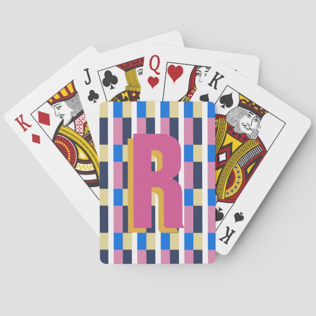 Farbige karierte Monogramm Spielkarten (Rückseite)