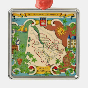 Farbige Karte von Bordeaux Frankreich Ornament Aus Metall