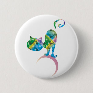 Farbige Katze auf dem Crescent Mount Pinback Taste Button