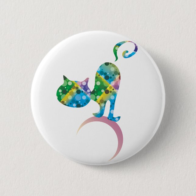 Farbige Katze auf dem Crescent Mount Pinback Taste Button (Vorderseite)