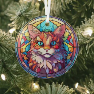 Farbige Katze im Buntglasstil Ornament Aus Glas
