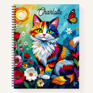 Farbige Katze und Schmetterling Personalisiert Notizbuch