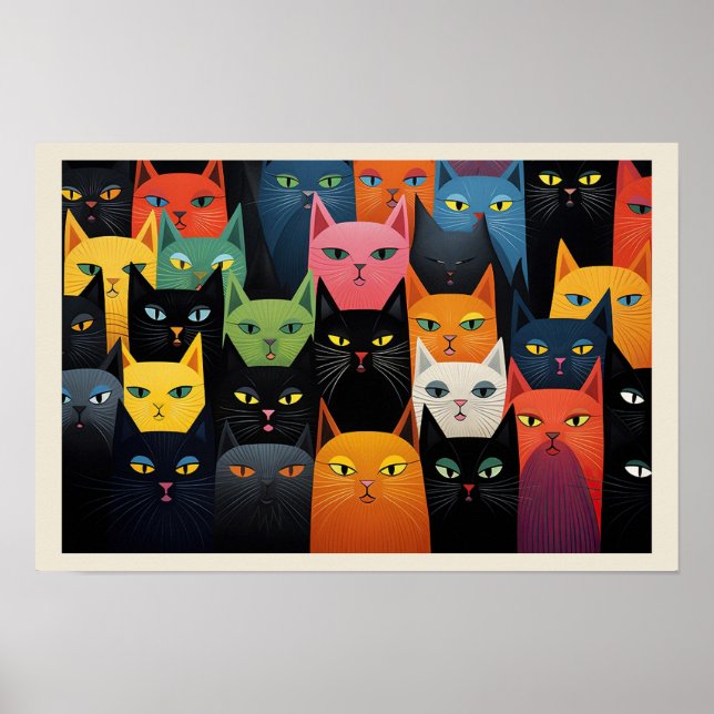 Farbige Katzen Farbenfrohe Katze Attitude Poster (Vorne)