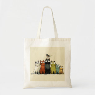 Farbige Katzen Gruppe – Süße Whimsical Katzen Kuns Tragetasche