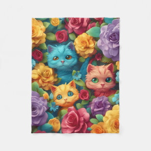 Farbige Katzen und Blume niedliches Design Fleecedecke