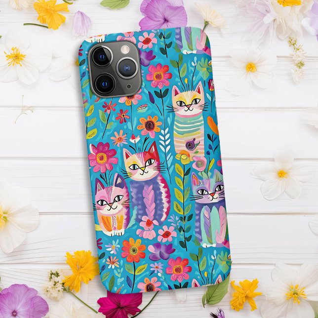 Farbige Katzen und Blume Whimsical Happy Case-Mate iPhone Hülle (Von Creator hochgeladen)